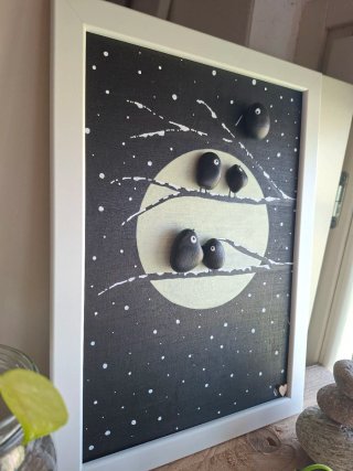Quadro Pebble Art Uccellini Luna