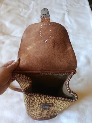 Mochila artesanal mimbre y cuero vintage