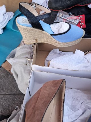 Sandalias cuña verano mujer azul/rojo