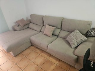 Sofá Chaiselongue 3 Plazas Beige/Gris