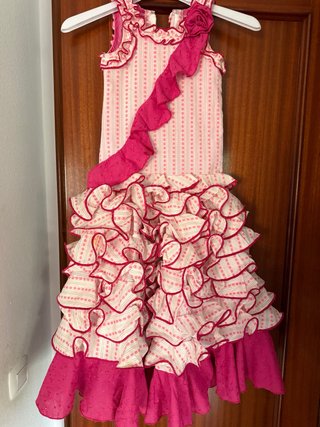 Vestido Flamenca Niña Rosa y Blanco