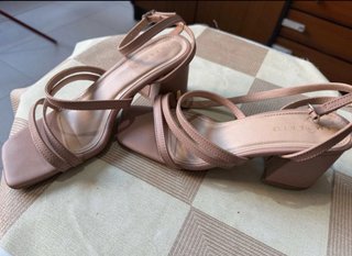 Sandalias Imperio Tacón Cuadrado Beige/Rosa