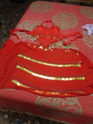 Traje Danza Vientre Rojo y Dorado