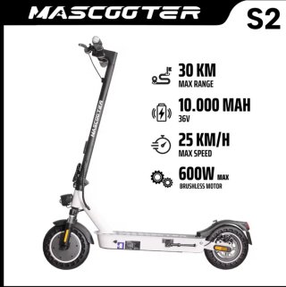 Trotinete Elétrico Mascooter S2 Branco e Preto