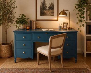 Escritorio/Tocador Madera Maciza Azul