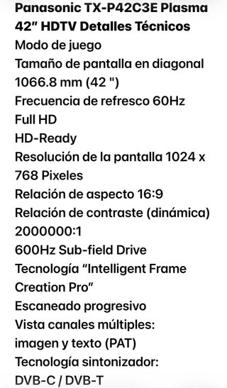 TV Plasma Panasonic Viera 42 con Mando