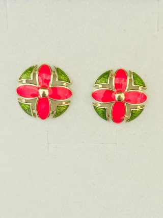 Orecchini vintage donna fiore rosso e verde