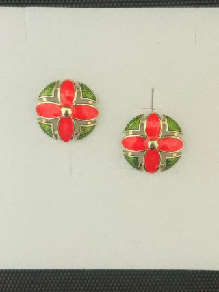 Orecchini vintage donna fiore rosso e verde
