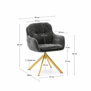 Silla giratoria Lexa de chenilla verde y patas de acero con acabado verde