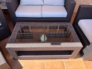 Conjunto Terraza Ratán con Cojines Beige