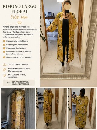 Kimono Largo Floral Estilo Boho