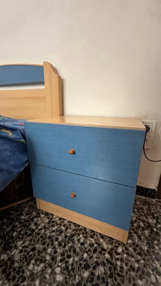 Set 2 Camas + 2 Mesitas Noche Madera Azul