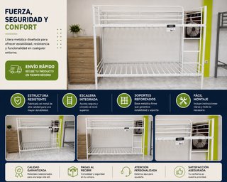 Litera Metálica Blanca 90x190 Oferta.