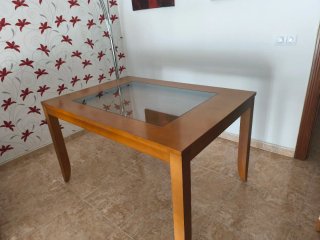 Mesa de comedor madera y cristal 130x90