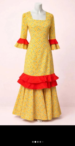 Vestido Flamenca Amarillo Flores Rojas ¡precioso!
