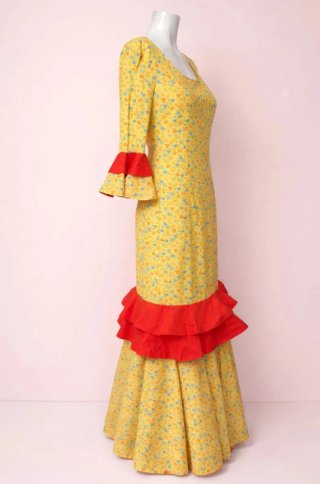 Vestido Flamenca Amarillo Flores Rojas ¡precioso!
