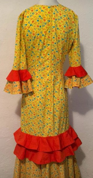 Vestido Flamenca Amarillo Flores Rojas ¡precioso!