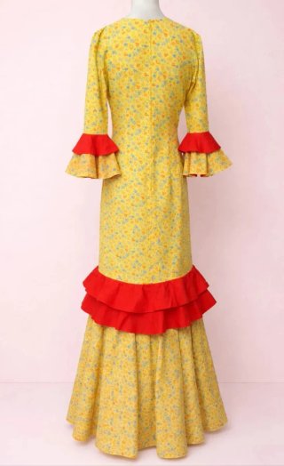 Vestido Flamenca Amarillo Flores Rojas ¡precioso!