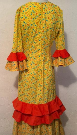 Vestido Flamenca Amarillo Flores Rojas ¡precioso!