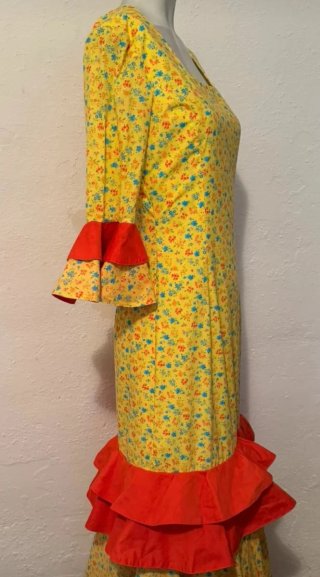 Vestido Flamenca Amarillo Flores Rojas ¡precioso!