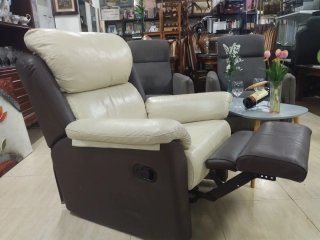 Sillón relax piel natural beige y marrón