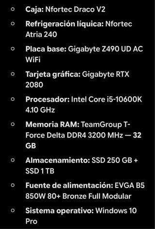 PC Gaming Potente RTX 2080 i5 10600k RGB