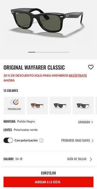 Gafas Ray-Ban Wayfarer Polarizadas Negras