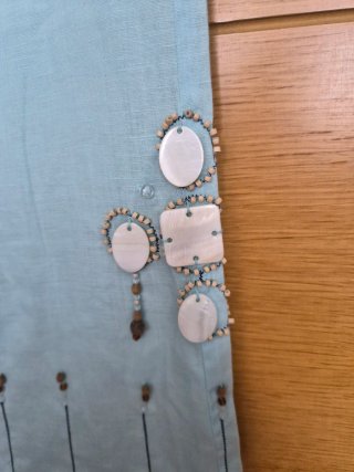 Pantalón lino mujer celeste.