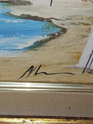 Pintura ÓLEO Paisaje Marítimo marco dorado