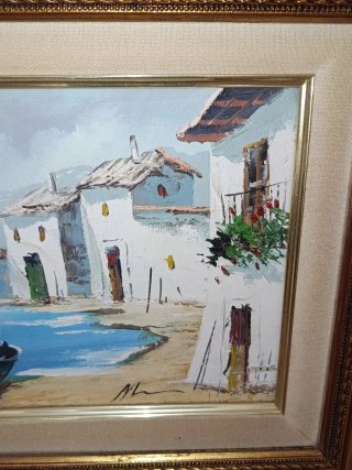 Pintura ÓLEO Paisaje Marítimo marco dorado