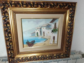 Pintura ÓLEO Paisaje Marítimo marco dorado