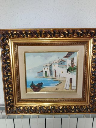 Pintura ÓLEO Paisaje Marítimo marco dorado