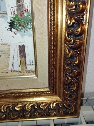 Pintura ÓLEO Paisaje Marítimo marco dorado