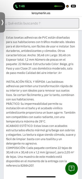 Baldosa PVC Adhesiva Mármol/Microcemento