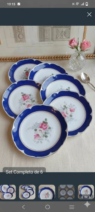 Set de 6 platos postre de porcelana
