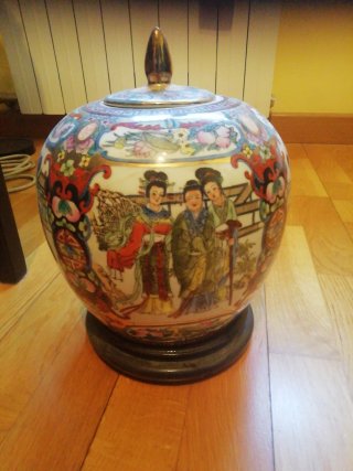Jarrón de cerámica japonés multicolor