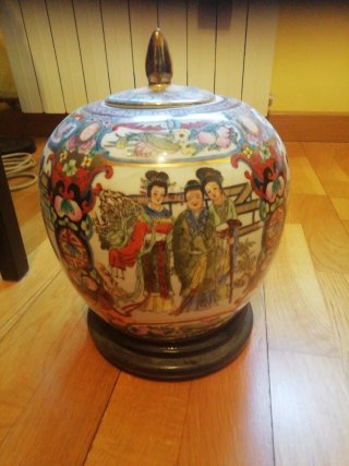 Jarrón de cerámica japonés multicolor