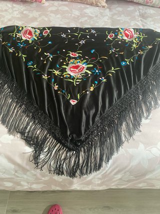Mantón Flamenco Bordado Negro Multicolor