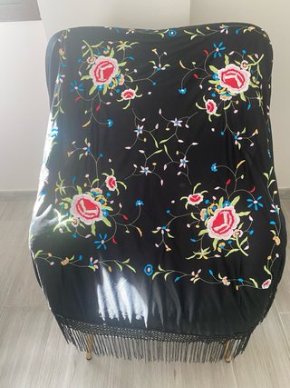 Mantón Flamenco Bordado Negro Multicolor