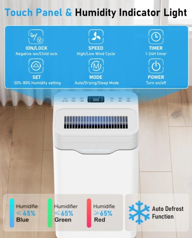 Deumidificatore per la casa 12L/Giorno 100m³ Bianco