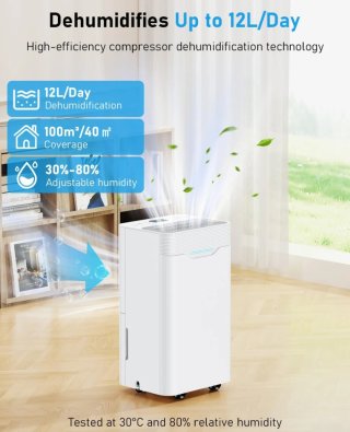 Deumidificatore per la casa 12L/Giorno 100m³ Bianco