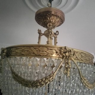 LAMPARA ANTIGUA BRONCE Y CRISTAL