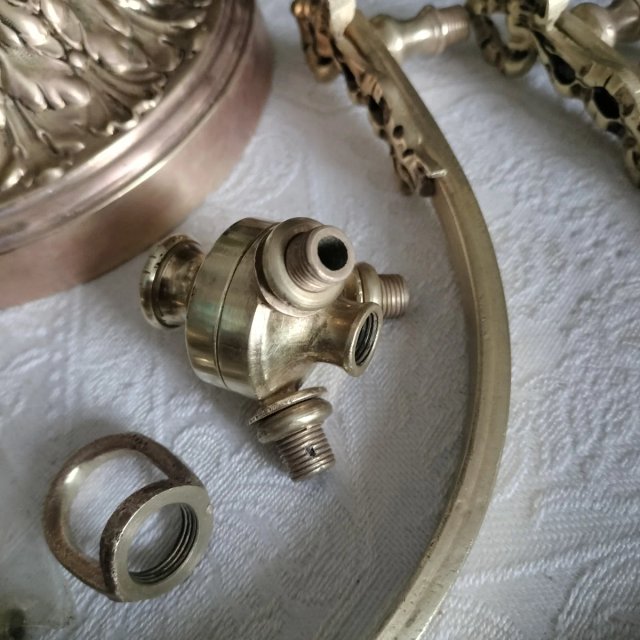 LÂMPADA ANTIGA DE BRONZ E CRISTAL