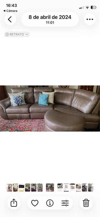 Sofá de piel con sillón eléctrico y reposapiés