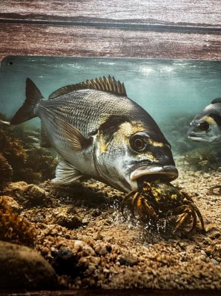 PLACA CARTEL METALICO PESCA DORADAS BAJO EL AGUA