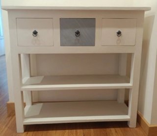 Mueble recibidor madera beige y gris