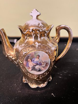 Juego de café porcelana antiguo dorado