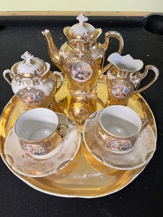 Juego de café porcelana antiguo dorado