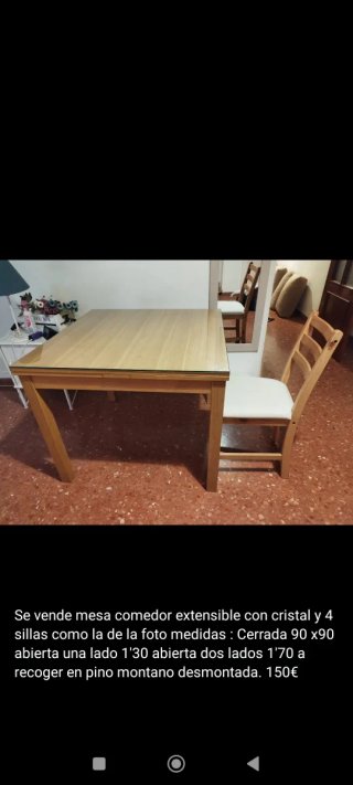 Mesa extensible cristal y 4 sillas
