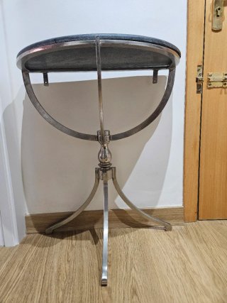 Consola mezzaluna in marmo e metallo